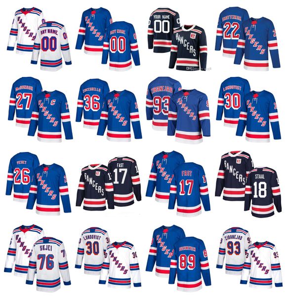 

customized new york rangers jersey henrik lundqvist mats zuccarello brady skjei jimmy vesey ryan mcdonagh buchnevich staal stitched hockey, Black;red