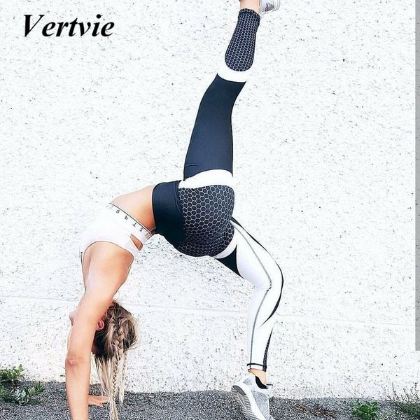 

vertvie women push up professional running fitness honeycomb printed yoga pants gym sport leggings tights trousers for women new, White;red