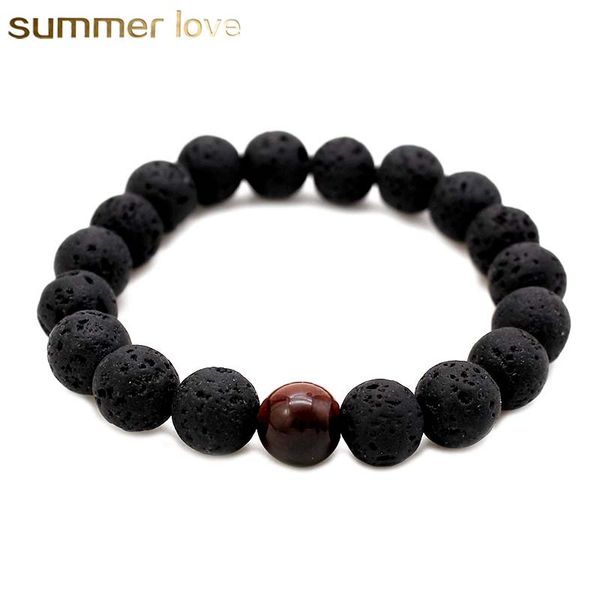 

lava stone delicate natural stone beaded bracelet for men lover adjustable size bodhi beads bracelet jewelry gift, Black