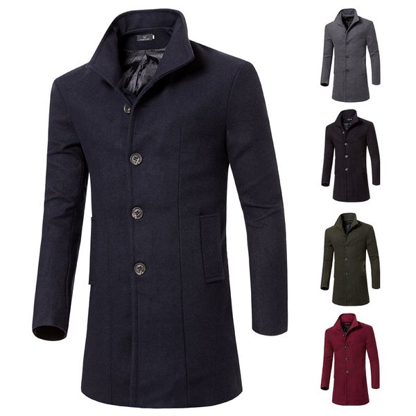 

2017 trench coat men autumn style double breasted trench coat woolen cloth fabric long mens, Tan;black