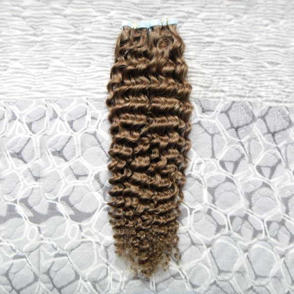 8A 100% capelli veri nastro biadesivo estensioni dei capelli umani 100g 40 pezzi ricci crespi adesivo PU trama della pelle nastro estensioni dei capelli