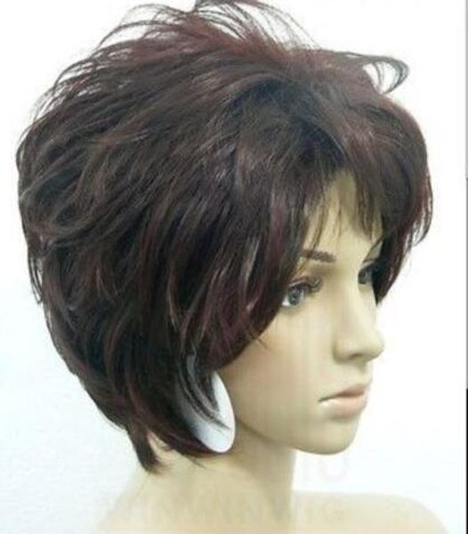 

dark brown short curly synthetic hair wig women hair charming style, Black