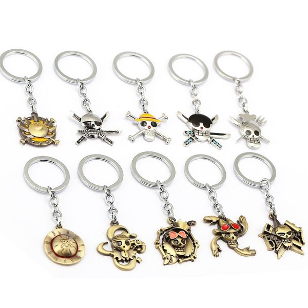 

ms jewelry anime one piece keychain car charm key chain luffy zoro sanji nami key ring holder chaveiro pendant, Silver