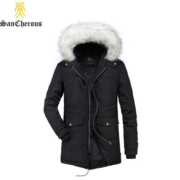 

2018 winter men's thick warm fur collar jacket cotton outwear parka coat size xs-2xl, Black