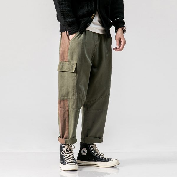 

american spliced cotton straignt assorted colors men loose trousers 2018 autumn harem pocket joggers cargo pants homme m-2xl, Black