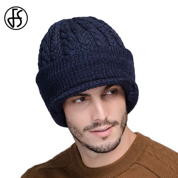 

fs neck warmer winter hat wool knit cap for men fleece knitted beanie hats men skullies beanies casquette d18110601, Blue;gray
