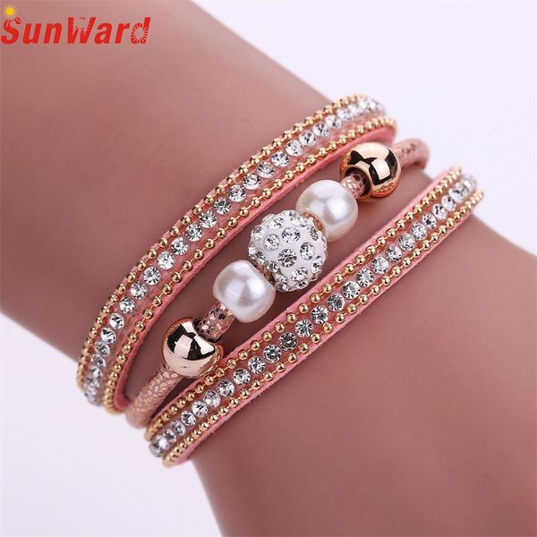 

otoky 2018 novel and beautiful women multilayer bangle bracelet crystal beaded leather magnetic wristband oct.12, Golden;silver