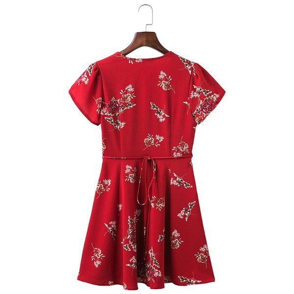 

Regular New Women Summer Dress V -Neck Cape Short Sleeve Casual Mini Dress Boho Beach Vinatge Floral Print Dress Sundress
