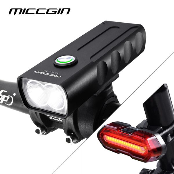 

bike 1000lm dual t6 18650 front light & bicycle rear cob light miccgin headlight taillight usb rechargeable waterproof led