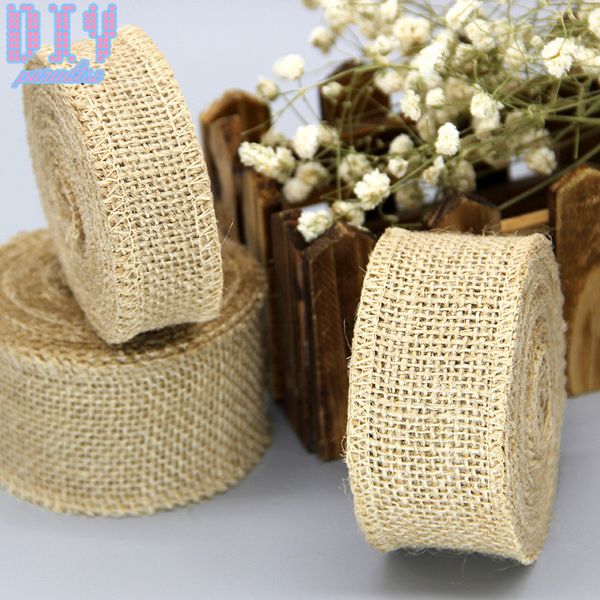 

2m natural burlap hessian jute twine cord rope trim rustic wrap gift packing string wedding party decoration, Black;white