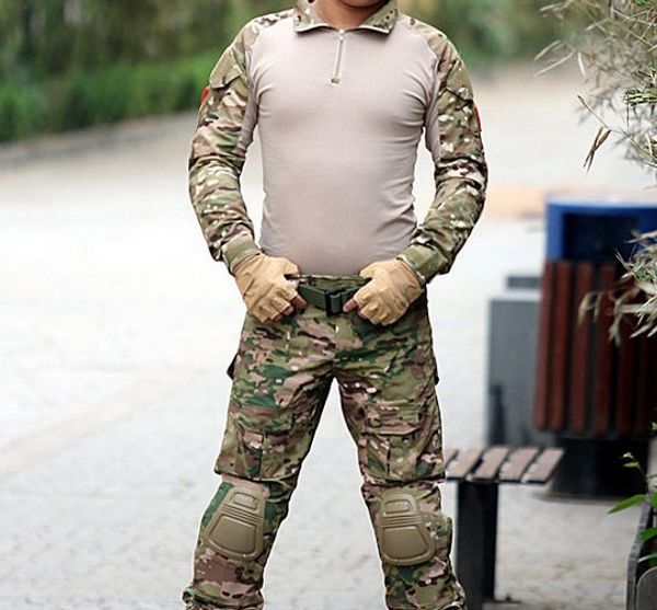 

camouflage uniform us army combat shirt cargo multicam paintball militar tactical clothing with knee pads, Camo
