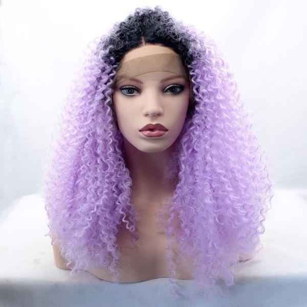 Long Ombre Purple Kinky Curly Wigs For Black Women Cosplay