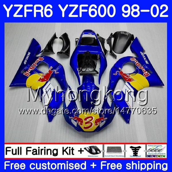 Кузов Для YAMAHA YZF600 YZF R6 1998 1999 2000 2001 2002 230HM.44 YZF-R6 98 YZF 600 YZF-R600 YZFR6 98 99 00 01 02 Обтекатели Синий желтый сток