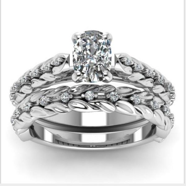 

new midi hollowed out carved diamond carving 2 sets of lovers ring petals ring, Silver