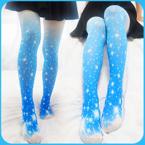 

new 120d sailor moon knee socks printed velvet lycra stockings lotita, Silver