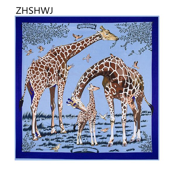 

zhshwj] 100% silk scarf fashion shawl big brand bandana 130cm * 130cm women's scarf giraffe hijab satin square, Blue;gray