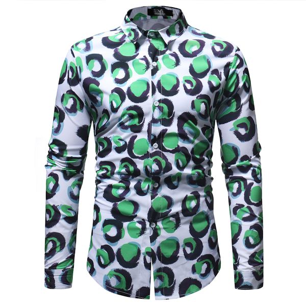 

retro green leopard printed men shirts fashion classic men dress shirt long sleeve camisa social masculina brand clothing, White;black