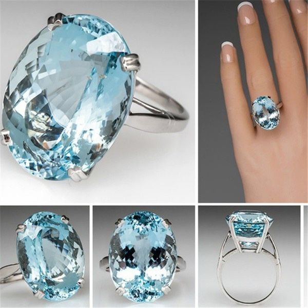 Anelli con topazio blu, anello di fidanzamento con diamante, per donna, gioielli di moda, volontà e sabbia