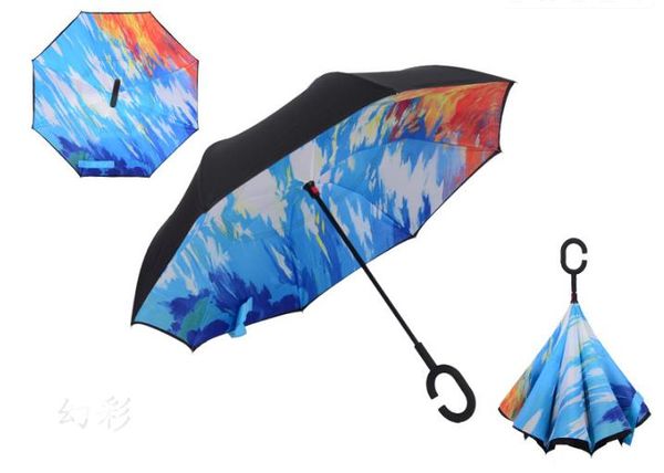 2017 Novo C Lidar Com Guarda-chuvas Invertidas 46 cores Não A Proteção Automática Guarda-chuva De Chuva Guarda-chuva Guarda-chuva Inverter Guarda-chuva Projeto Especial SN1036