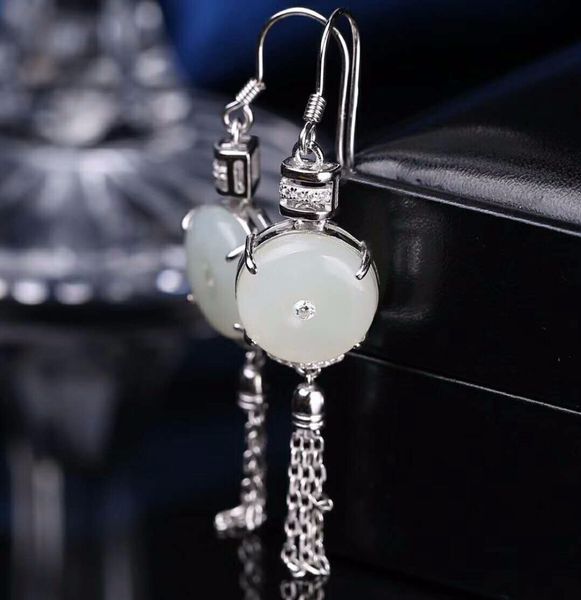 

hetian white jade silver drop earrings new vintage earrings h30#, Golden;silver