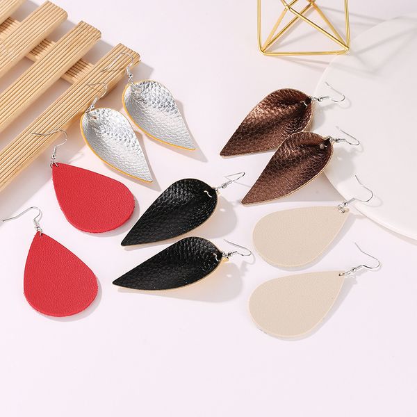 

two kinds leathers tree leaf shaped drop-shaped silver black golden red pink white brown drop earrings dangle earrings for women