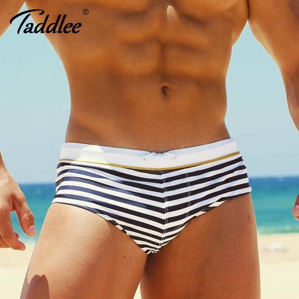 

taddlee brand men 's swimwear swimsuits for men swim boxer briefs bikini gay penis pouch surf board shorts trunk strip print