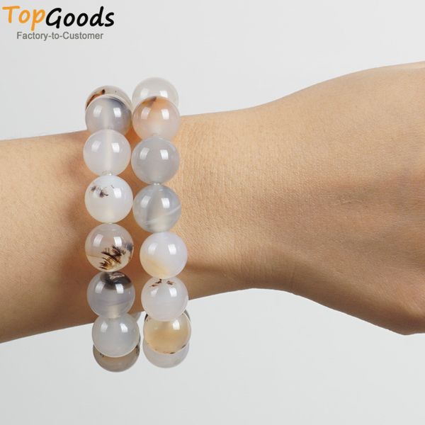

oods natural ocean agate bracelet women round shape stone jewelry 8mm casual yoga bangles beaded stretch bracelet for en, Golden;silver