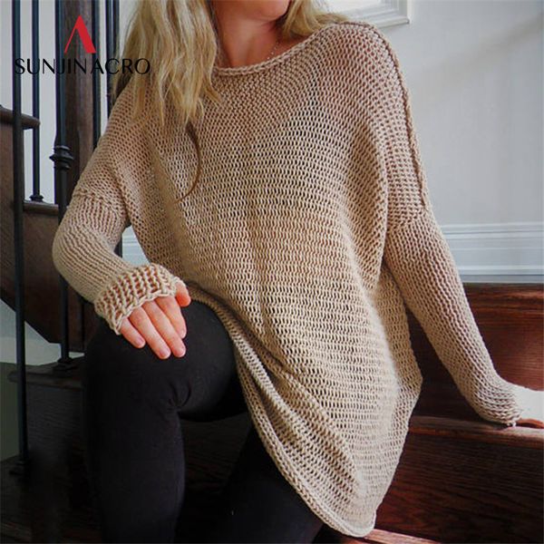 

sunjinacro autumn winter women's casual knitted elegant sweaters plus size long-sleeved simple lady pullover thin woman 2018, White;black