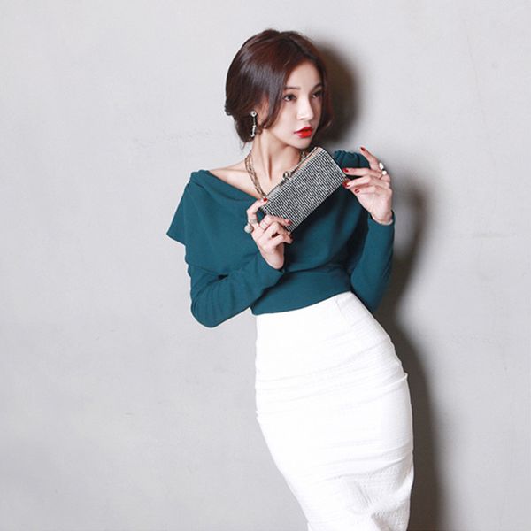 

2 pieces set new fashion comfortable temperament vintage loose shirt slim casual solid color white skirt wild women sets