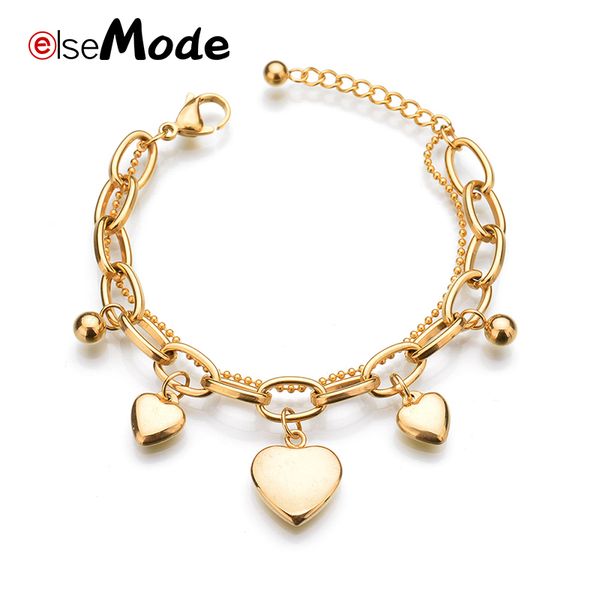 

elsemode charm love heart multilayer mary cross bracelets gold color stainless steel bracelet for women gift bijoux, Black