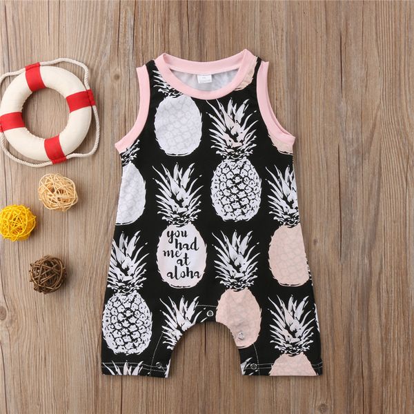 Recém-nascido roupa do bebê de algodão sem mangas Romper 2018 Summer Infant Boy Girl abacaxi Impresso Romper Jumpsuit bonito roupa roupa dos miúdos dos meninos