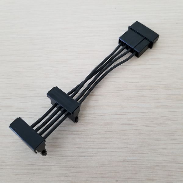 

power plus 4pin to 2 x sata elbow adapter power extension cable black short type 18awg 10cm
