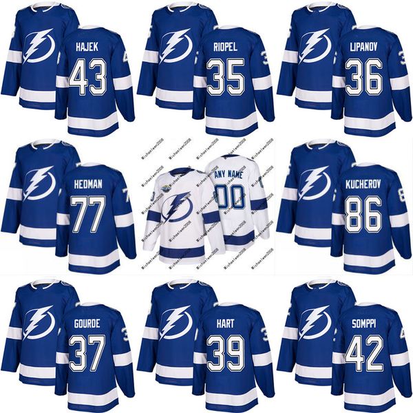 

New Season 35 Nicola Riopel 36 Alexei Lipanov 37 Yanni Gourde 39 Brian Hart 43 Libor Hajek Tampa Bay Lightning Custom Hockey Jersey
