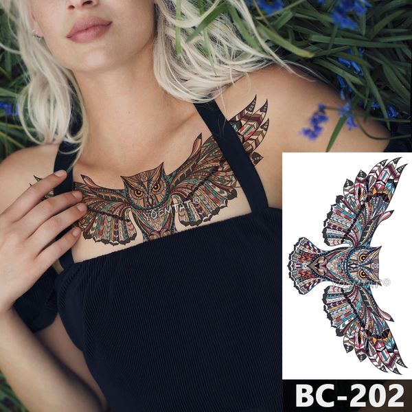 Acheter 1 Feuille Poitrine Tatouage Temporaire Bijoux Imperméables Bohème Couleur Hibou Motif Décalque Taille Art Autocollant De Tatouage Pour Les