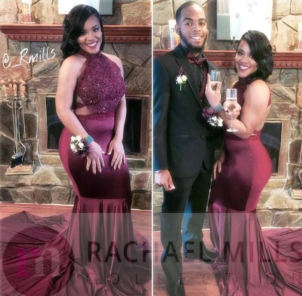

burgundy african prom dresses lace mermaid 2018 backless evening gowns african 2k17 girls party gowns, Black