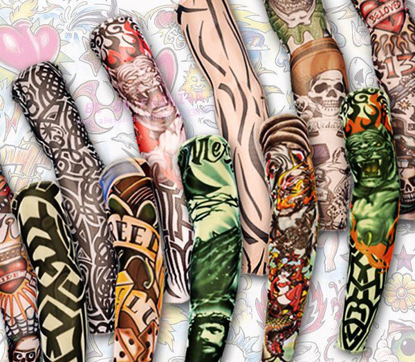 

12pcs mix elastic fake temporary tattoo sleeve 3d art designs body arm leg stockings tatoo cool men women 2017 new