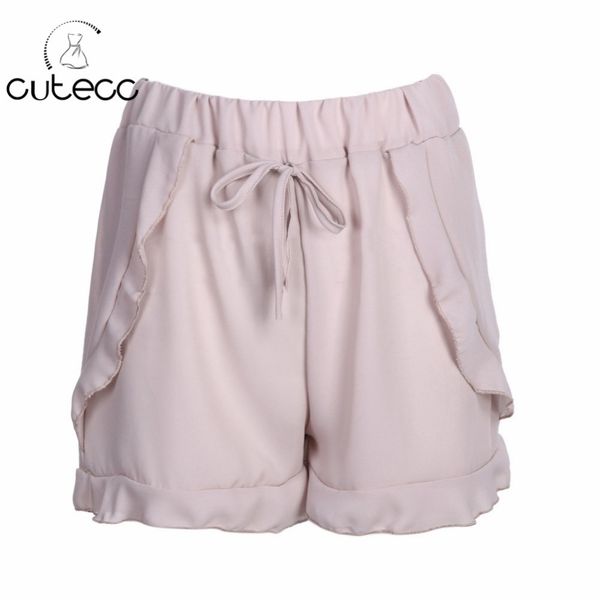 

2017 summer women casual loose korean style elastic high waist shorts skirt solid flare ruffles feminino drawstring shorts, White;black