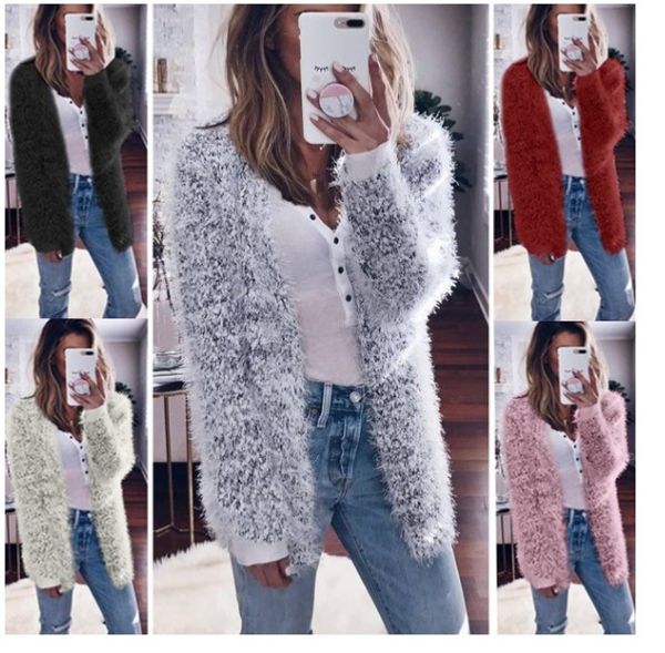 

plush solid color women cardigan sweater, White;black