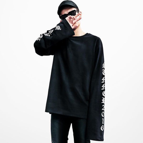 

2017 plus size oversize hoodie exo and bigbang same paragraph super-long sleeve loose couple men women hedging hoodies off cool, Black