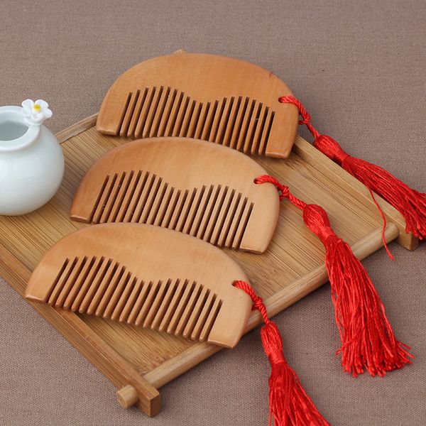 Spazzola per capelli antistatica in legno di pesca naturale in mogano Pettine per frangia tascabile Spazzola per capelli per massaggio alla testa F1082