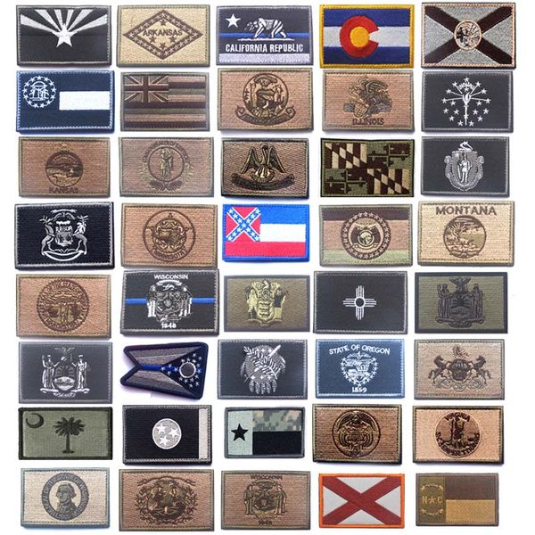 Ricamo tattico Bandiera dello stato degli Stati Uniti Patch Distintivi ricamati Adesivi per bracciale in tessuto gli Stati Uniti Fifty States Chiusura a GANCIO e LOOP