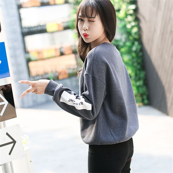 

Letter Polyester Korean Pop Autumn Harajuku Bird Letter Printed Women Loose Round Neck Fleece Tracksuits Pullover Cool Sweatshirt Female