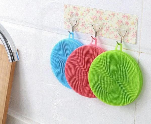 

8 colors round shape dish washing brushes washing fruits vegetables multi-functional food grade silicone cleaning scrubber dhl