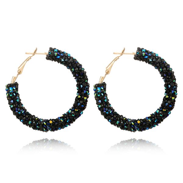 

fashion brand designer charm shiny delicate rhinestone big hoop earrings vintage simple geometric rhinestone big ear jewelry, Golden;silver