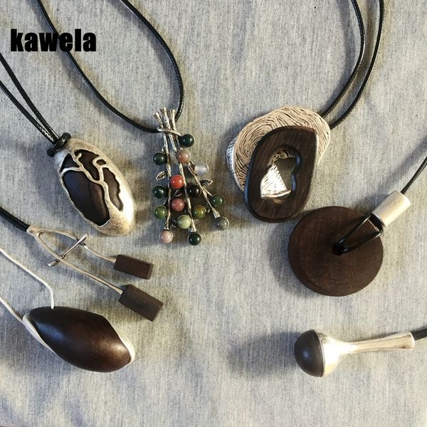 

vintage wood oriental fashion pendant necklace, Silver