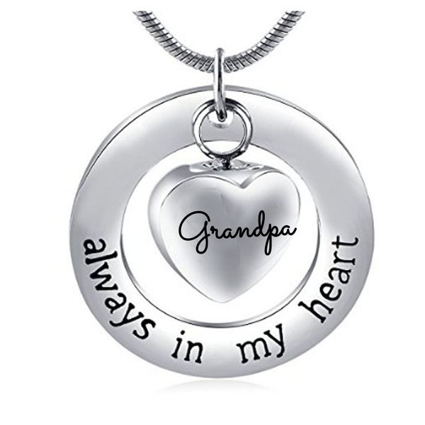 

wholesale custom urn box ring heart grandpa pendant can open perfume bottle engraving ashes funeral cremation jewelry necklace., Silver
