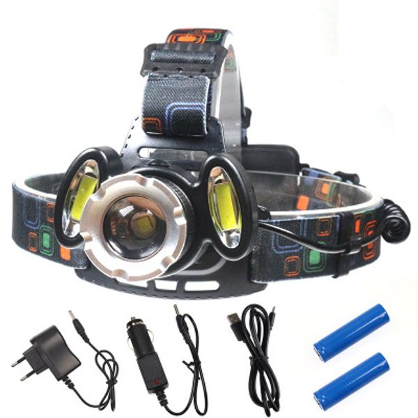 

2400 lumens xml t6 led 2*cob headlamp usb rechargeable hunting headlight zoom 18650 battery head lamp waterproof torch