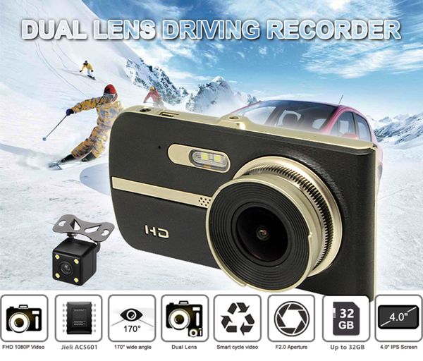 

full hd 1080p автомобиля dvr 4" ips экран 2ch 170 ° широкий угол зрения starlight ночного видения wdr g-сенсор автомобиля вождения рекордер