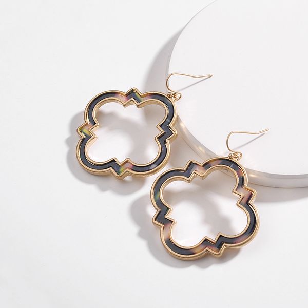 

new style simple and elegant hollow fresh flower leopard acrylic acetate earrings for women bijoux boucle d'oreille ear stud jewelry, Golden