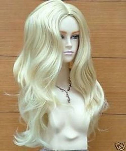 

fashion animation new long light blonde cosplay party wavy wig, Black